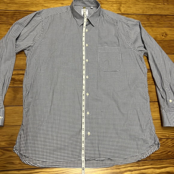 Gitman Bros Shirt Large Check Trim Fit Stretch Wingspan Allen Edmonds 16.5 - Picture 6 of 9